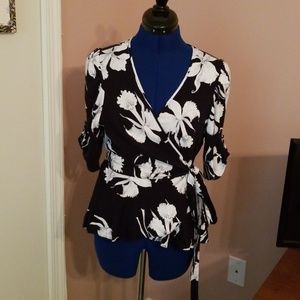 Trashy Diva Navy Floral Peplum Wrap Top